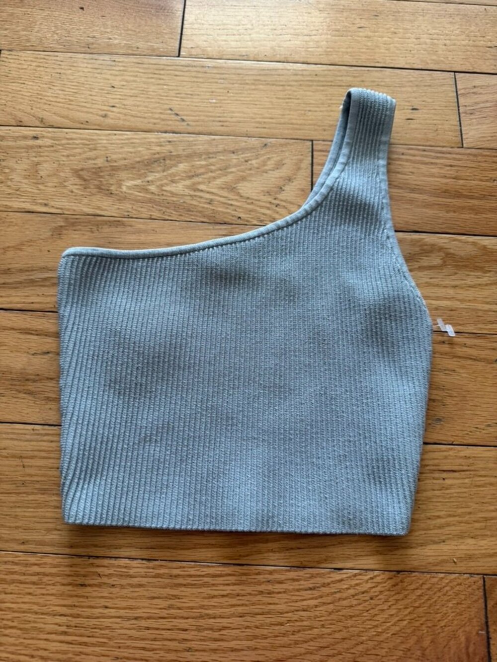 Babaton Ribbed One-Shoulder Crop Top - Sage Grey - Size Small